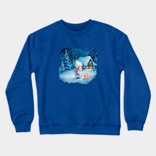 Girl and little fox at Christmas Crewneck Sweatshirt